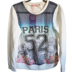 Bacci Paris 52 Sequin Embellished Top White Blue Gradient Women XL New w/Spots